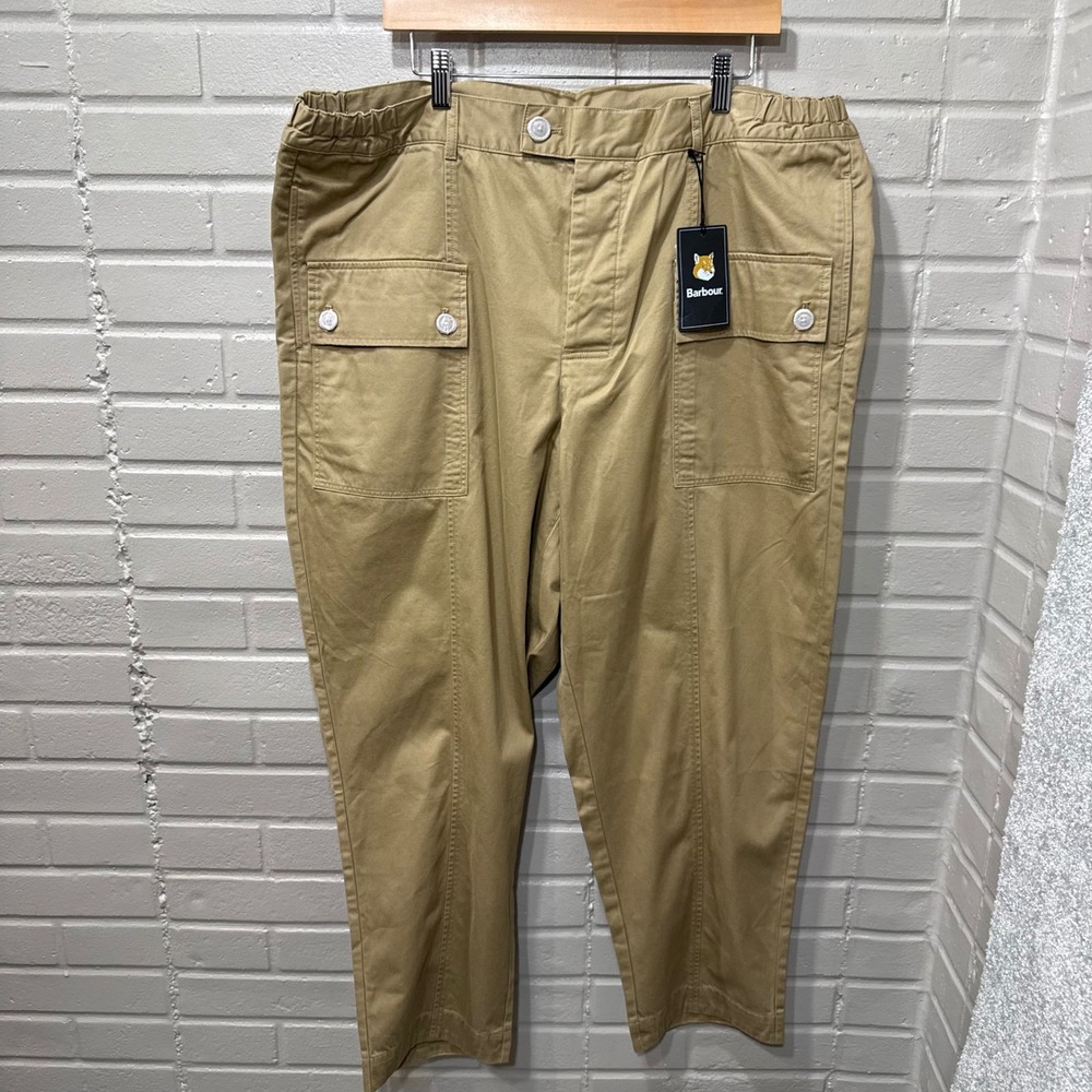 Barbour Maison Kitsune Cargo Trousers Trench Tan Khaki Pants Ankle NWT 42x32 - Picture 6 of 14